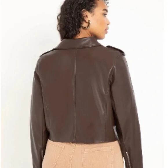 NWT Eloquii Faux Leather Moto Zip Up Short Asymmetrical Jacket Plus Size: 14/16 - Picture 3 of 11